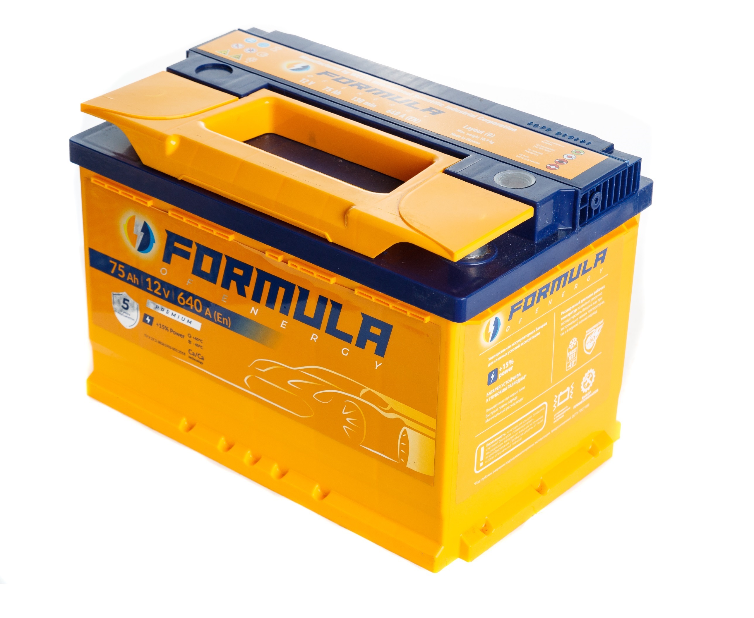Акумулятор легковий Formula of energy premium 6СТ-75(1), 12B, 75Ah, 640A, плюс ліворуч (L+) кальцієвий (Ca/Ca), 278x175x190мм (FPRE075E1)